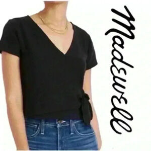 Madewell Texture & Thread Wrap-Tie Top Black Size Small